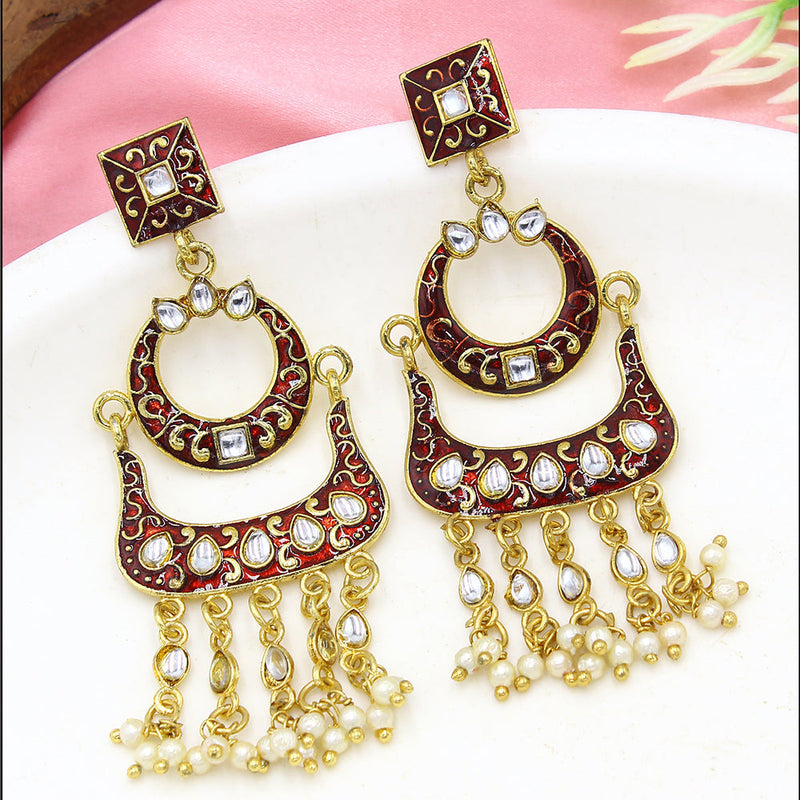 Mahavir Gold Plated Meenakari Dangler Earrings