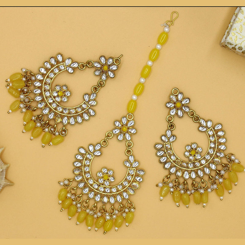 Mahavir Gold Plated Kundan & Meenakari Earrings With Maangtikka