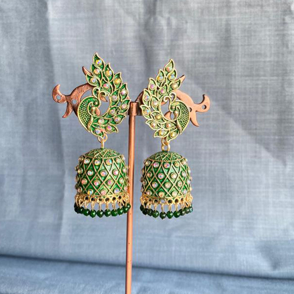 Mahavir Gold Plated Meenakari Jhumki Earrings