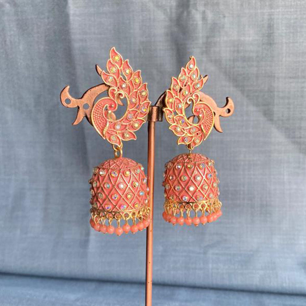 Mahavir Gold Plated Meenakari Jhumki Earrings