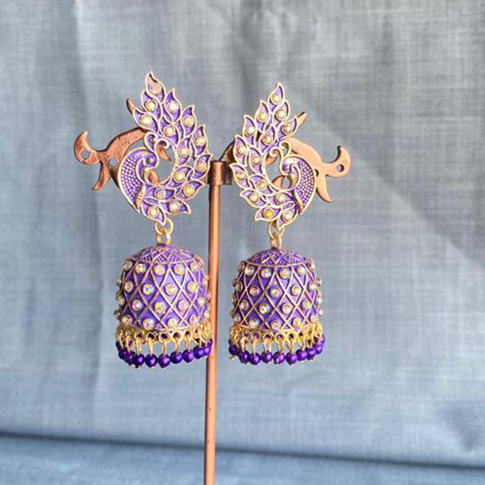 Mahavir Gold Plated Meenakari Jhumki Earrings