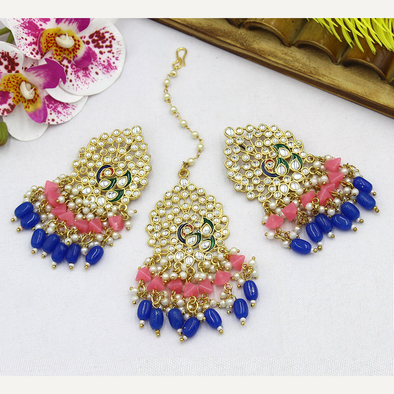 Mahavir Gold Plated Kundan Stone Earrings With Maangtikka