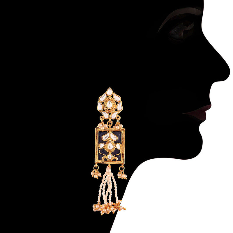Etnico 18K Gold Plated Traditional Padmavati Pearl & Kundan Meenakari Necklace Jewellery With Earrings For Women (ML118Bl)