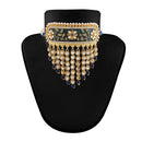 Etnico 18K Gold Plated Traditional Handcrafted Enamel/Meena Work Teeming Waterfall Of Stone Studded Choker Necklace Jewellery Set For Women/Girls (ML123Bl)