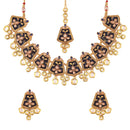 Etnico 18K Gold Plated Kundan Studded Meenakari Bridal Choker Necklace Jewellery Set with Earrings & Maang Tikka for Women (ML134Bl)