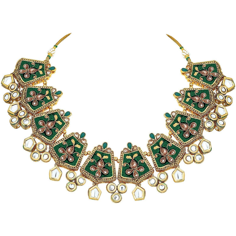 Etnico 18K Gold Plated Kundan Studded Meenakari Bridal Choker Necklace Jewellery Set with Earrings & Maang Tikka for Women (ML134G)