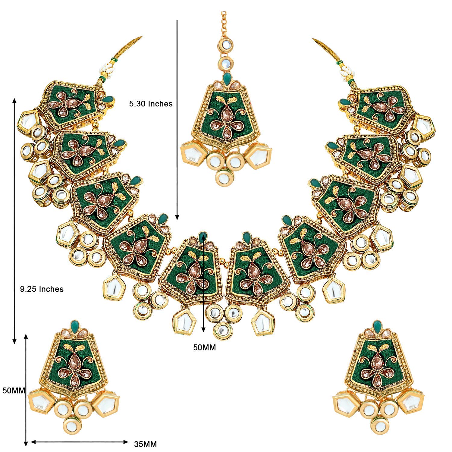 Etnico 18K Gold Plated Kundan Studded Meenakari Bridal Choker Necklace Jewellery Set with Earrings & Maang Tikka for Women (ML134G)