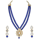 Etnico 18K Gold Plated Traditional Pearl & Stone Studded Necklace Jewellery Set With Earrings For Women (ML140Bl)