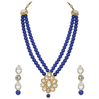 Etnico 18K Gold Plated Traditional Pearl & Stone Studded Necklace Jewellery Set With Earrings For Women (ML140Bl)