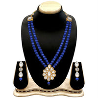 Etnico 18K Gold Plated Traditional Pearl & Stone Studded Necklace Jewellery Set With Earrings For Women (ML140Bl)