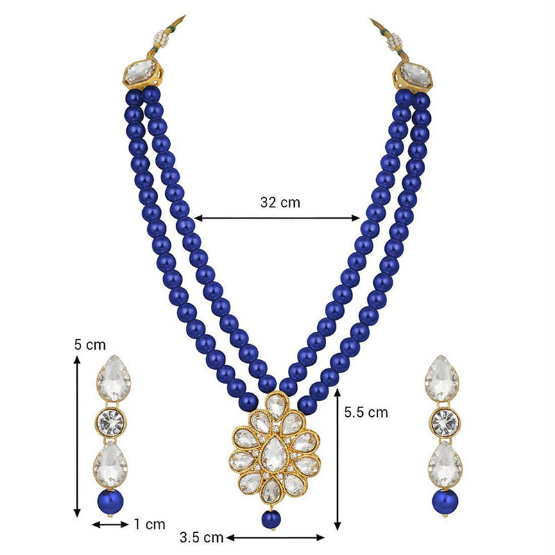 Etnico 18K Gold Plated Traditional Pearl & Stone Studded Necklace Jewellery Set With Earrings For Women (ML140Bl)