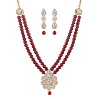 Etnico 18K Gold Plated Traditional Pearl & Stone Studded Necklace Jewellery Set With Earrings For Women (ML140M)