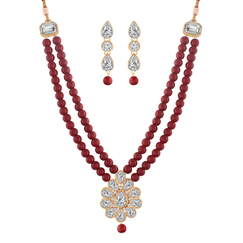 Etnico 18K Gold Plated Traditional Pearl & Stone Studded Necklace Jewellery Set With Earrings For Women (ML140M)