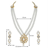 Etnico 18K Gold Plated Traditional Pearl & Stone Studded Necklace Jewellery Set With Earrings For Women (ML140W)