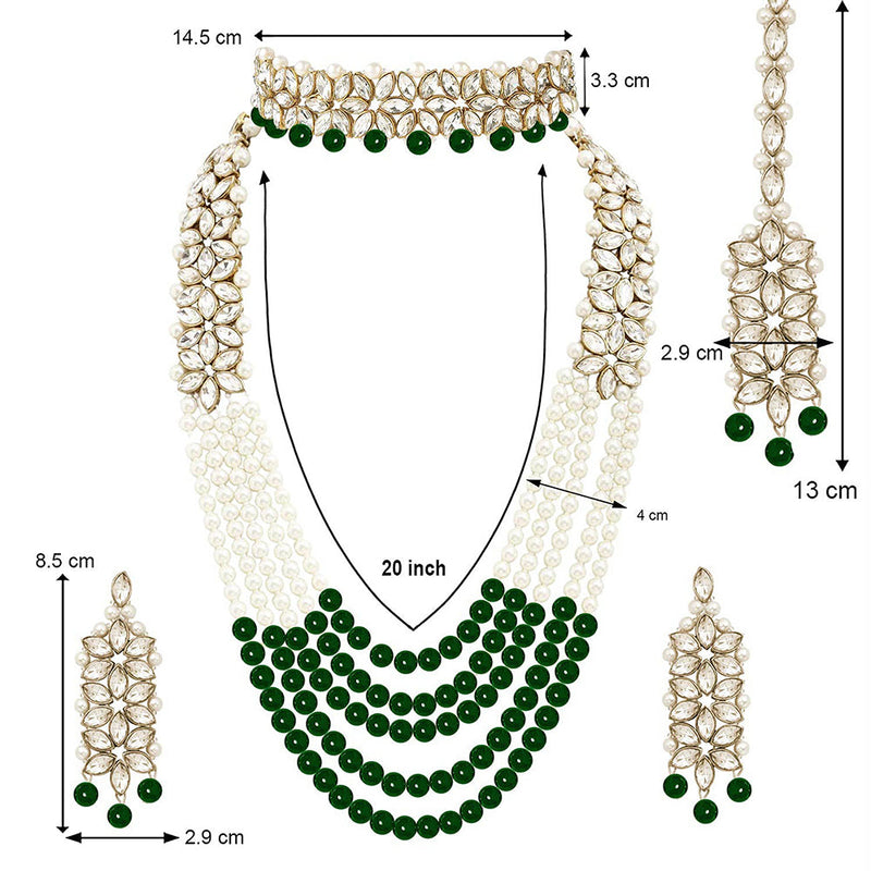 Etnico 18K Gold Plated Traditional 5 Layers Kundan & Pearl Beaded Moti Raani Haar Necklace Jewellery Set For Women (ML164GCO)