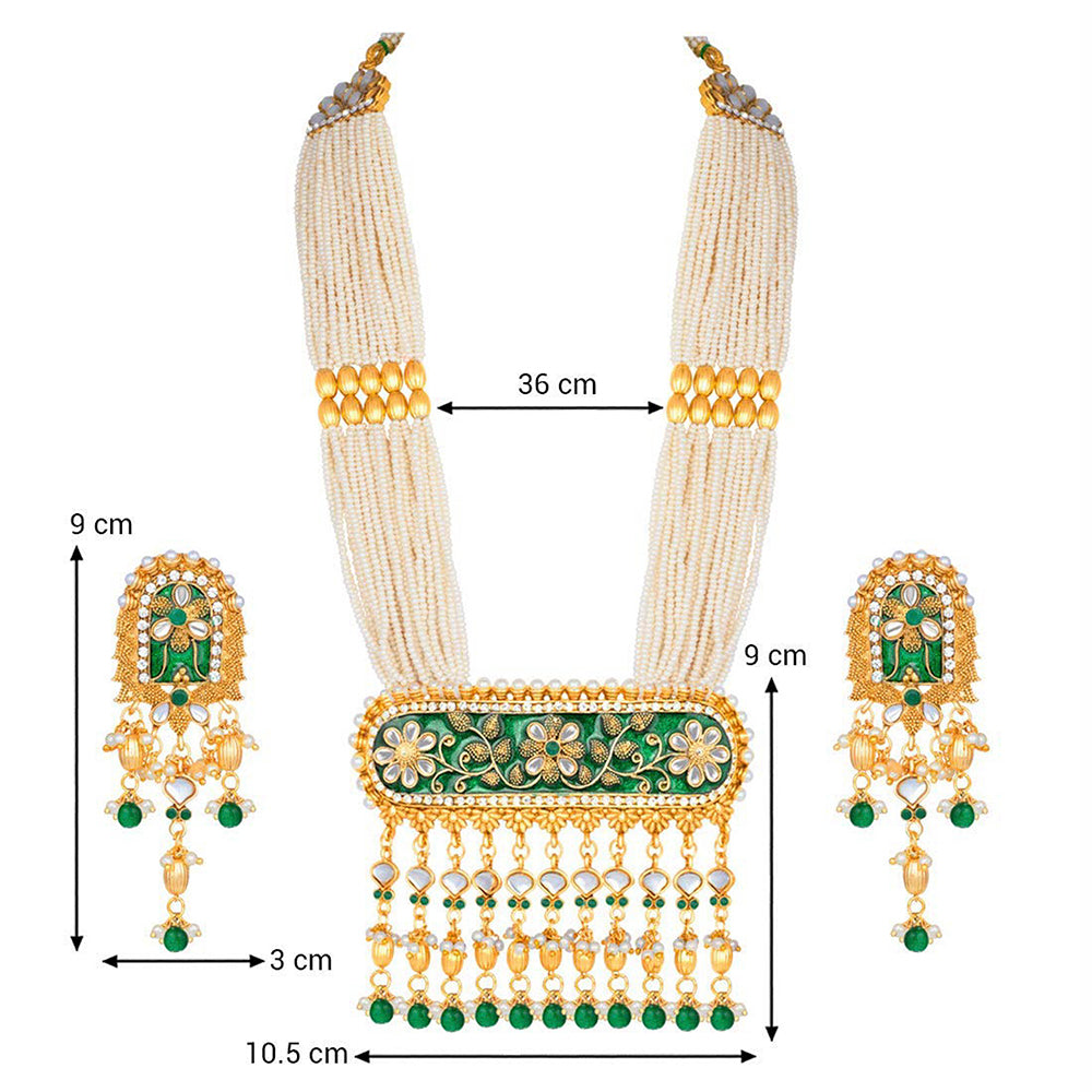 Etnico 18K Gold Plated Traditional Pearl Beaded Multi Strand Meena Work Long Necklace Jewellery Set & Earrings Set For Women (ML181G)