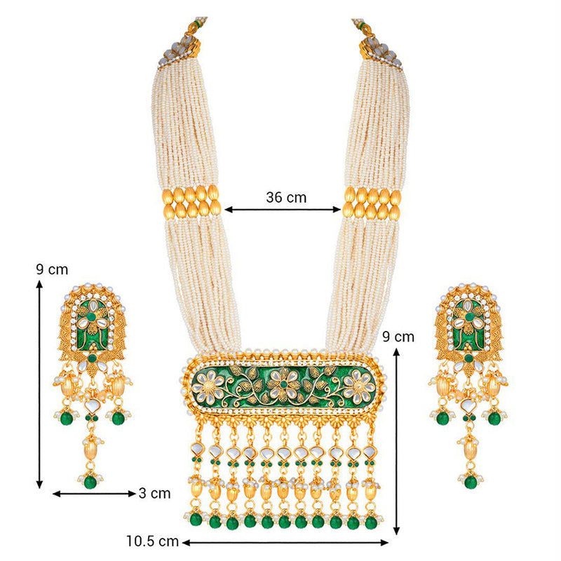 Etnico 18K Gold Plated Traditional Pearl Beaded Multi Strand Meena Work Long Necklace Jewellery Set & Earrings Set For Women (ML181G)