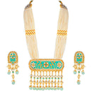 Etnico 18K Gold Plated Traditional Pearl Beaded Multi Strand Meena Work Long Necklace Jewellery Set & Earrings Set For Women (ML181Min)