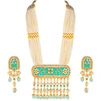 Etnico 18K Gold Plated Traditional Pearl Beaded Multi Strand Meena Work Long Necklace Jewellery Set & Earrings Set For Women (ML181Min)