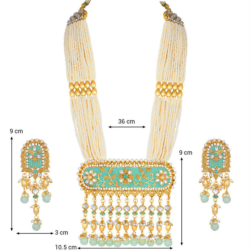 Etnico 18K Gold Plated Traditional Pearl Beaded Multi Strand Meena Work Long Necklace Jewellery Set & Earrings Set For Women (ML181Min)
