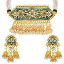 Etnico Traditional Gold Plated Kundan Pearl Meena Work Choker Jewellery set with Jhumkis For Women (ML185G)