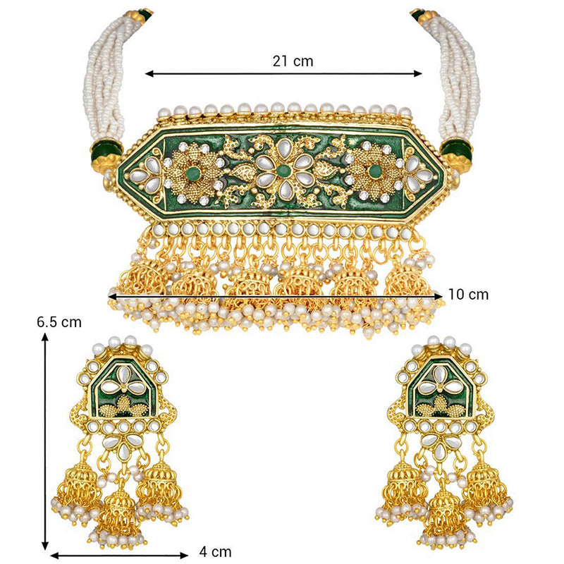 Etnico Traditional Gold Plated Kundan Pearl Meena Work Choker Jewellery set with Jhumkis For Women (ML185G)