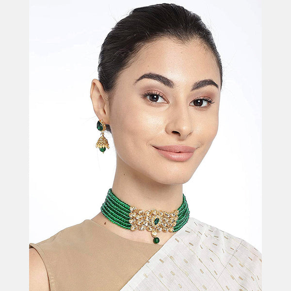 Etnico Traditional Gold Plated Kundan & Beads Choker Necklace Jewellery Set for Women (ML231G)