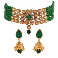 Etnico Traditional Gold Plated Kundan & Beads Choker Necklace Jewellery Set for Women (ML231G)