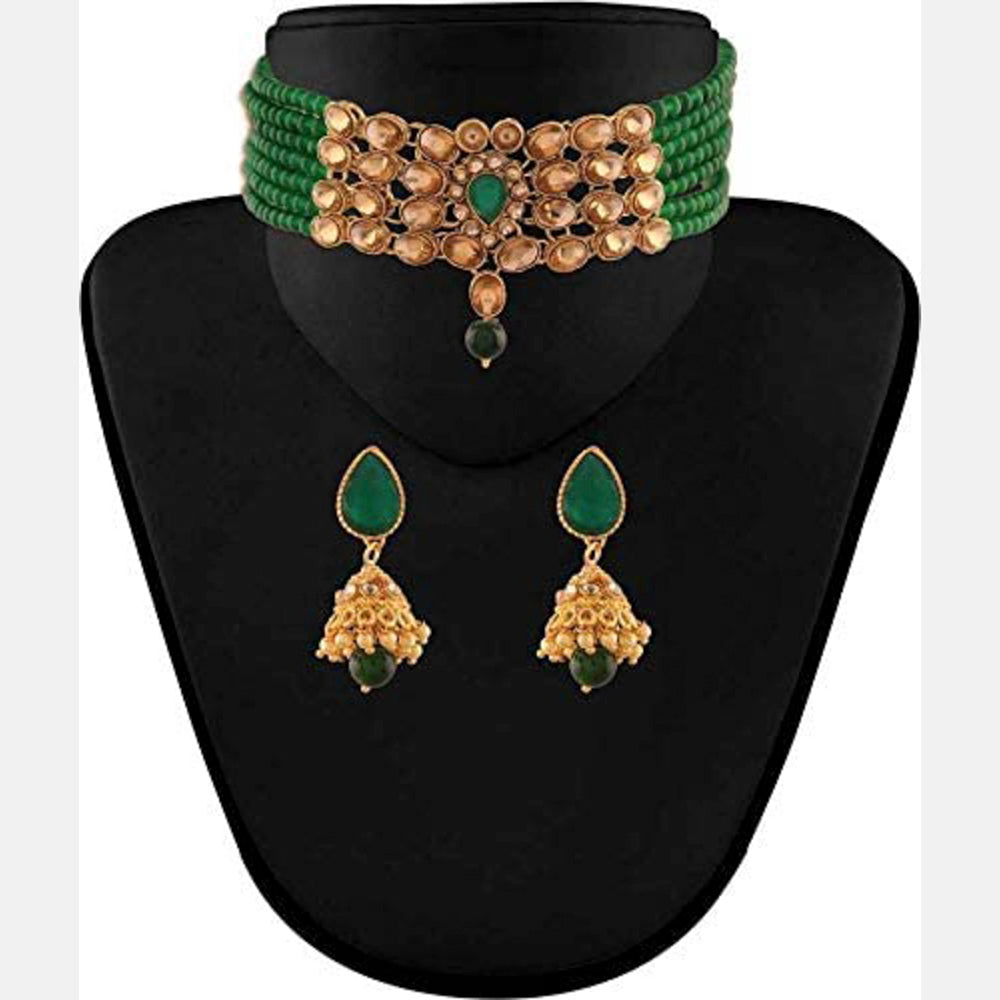 Etnico Traditional Gold Plated Kundan & Beads Choker Necklace Jewellery Set for Women (ML231G)