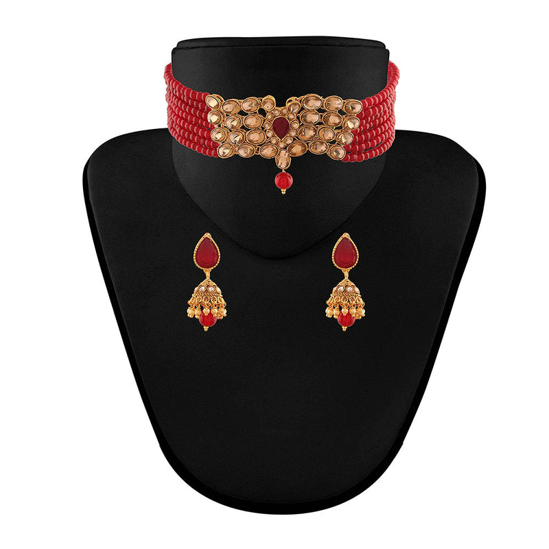 Etnico Traditional Gold Plated Kundan & Beads Choker Necklace Jewellery Set for Women (ML231M)