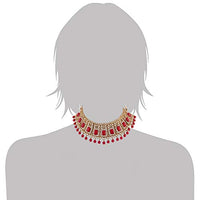 Etnico Traditional Gold Plated Kundan & Beads Choker Necklace Jewellery Set with Maang Tiika for Women
