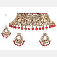 Etnico 18K Gold Plated Traditional Choker With Earrings & Maang Tikka Encased With Kundan (M4160M)