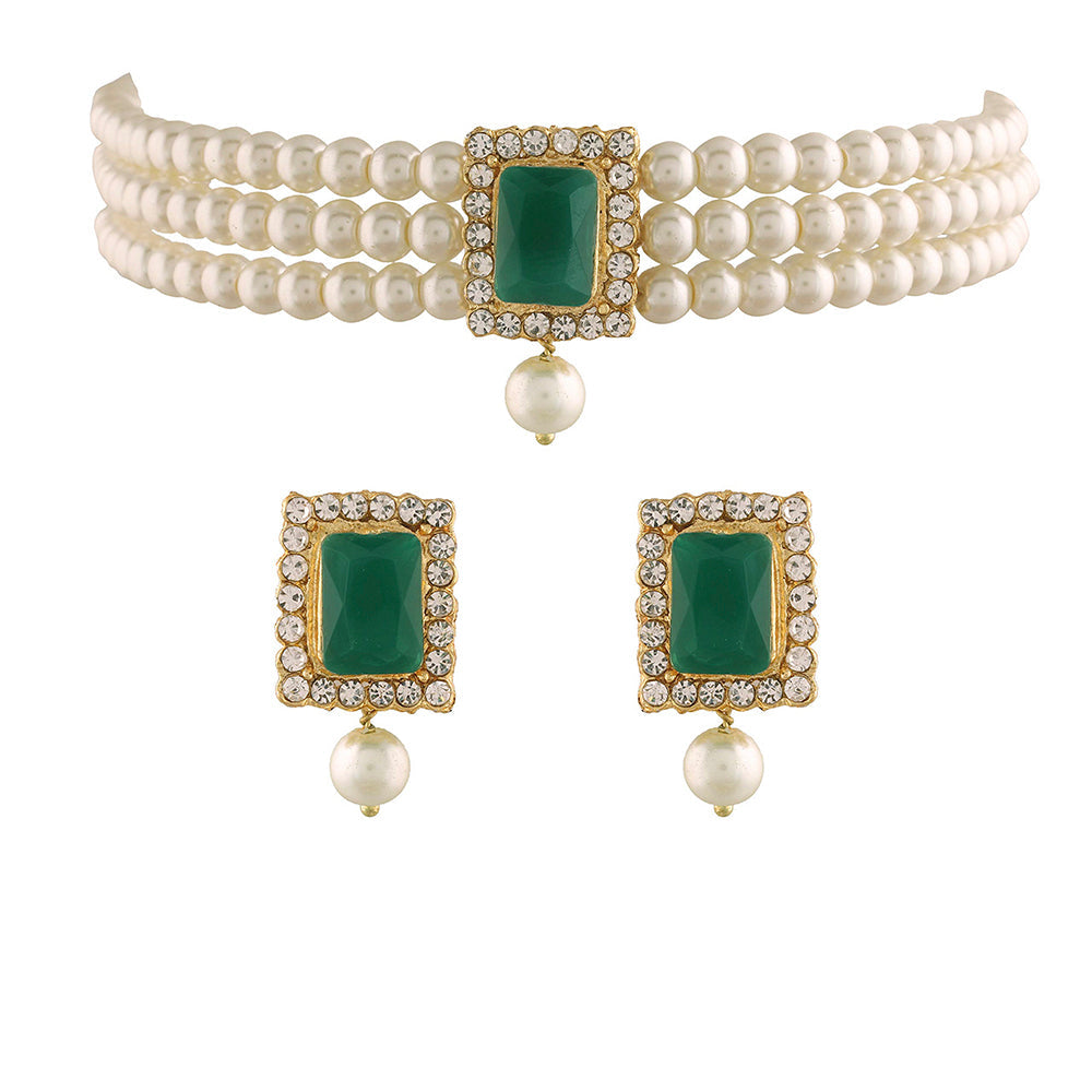 Etnico 18K Gold Plated Traditional Handcrafted Stone Studded Pearl Choker Necklace Jewellery Set with Earrings For Women (ML237G)
