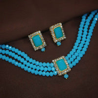 Etnico 18K Gold Plated Traditional Handcrafted Turquoise Crystal Stone Beaded Choker Necklace Jewellery Set With Earrings For Women/Girls (ML237Sb)