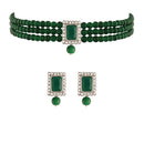 Etnico 18K Rhodium Plated Stone Studded Pearl Choker Necklace Jewellery Set With Earrings For Women (ML237ZG)
