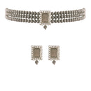 Etnico 18K Rhodium Plated Crystal Stone Beaded Choker Necklace Jewellery Set With Earrings (ML237ZGr)