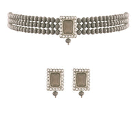 Etnico 18K Rhodium Plated Crystal Stone Beaded Choker Necklace Jewellery Set With Earrings (ML237ZGr)