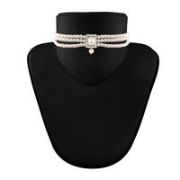 Etnico 18K Rhodium Plated Stone & Pearl Beaded Choker Set With Earrings For Women (ML237ZW)