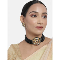 Etnico 18K Gold Plated Traditional Light Weight Crystal Stone Beaded Choker Necklace Jewellery Set Glided With Moti Work (ML239BW)