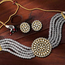 Etnico 18K Gold Plated Traditional Light Weight Crystal Stone Beaded Choker Necklace Jewellery Set Glided With Moti Work (ML239Gr)