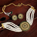 Etnico 18K Gold Plated Traditional Light Weight Pearl Beaded Choker Necklace Jewellery Set Glided With Moti Work (ML239WG)