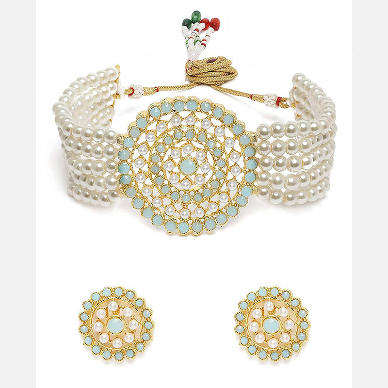 Etnico 18K Gold Plated Traditional Light Weight Pearl Beaded Choker Necklace Jewellery Set Glided With Moti Work (ML239WSB)
