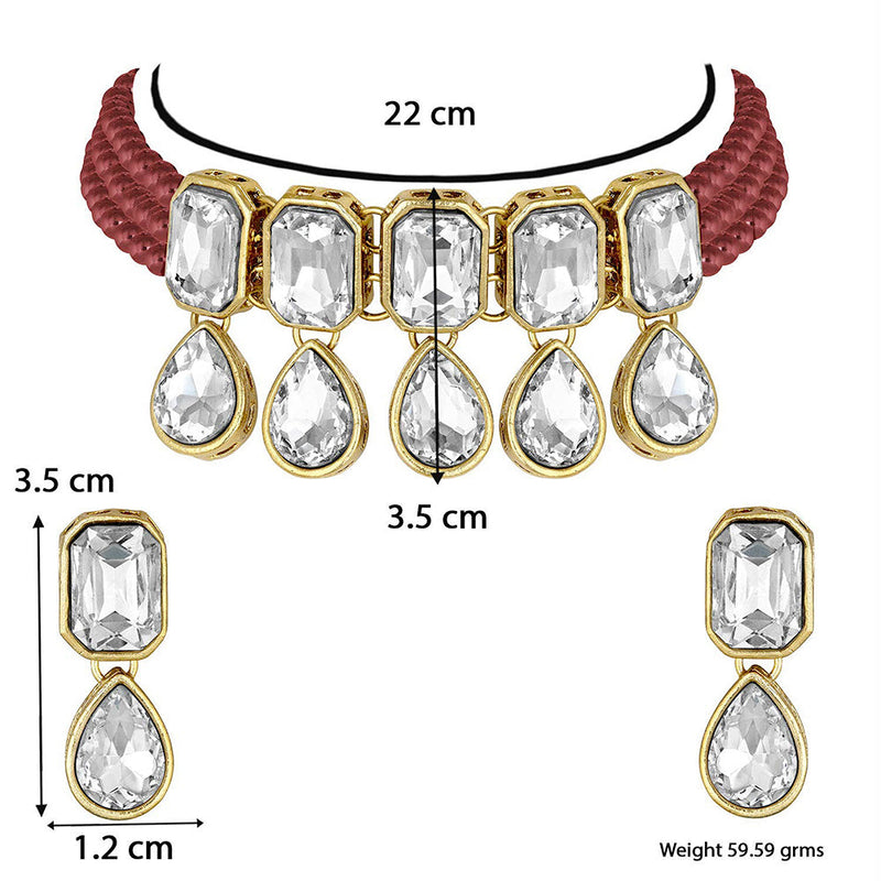 Etnico 18K Gold Plated Traditional Handcrafted Crystal Stone Studded Pearl Choker Necklace Jewellery Set with Earrings For Women/Girls (ML249M)