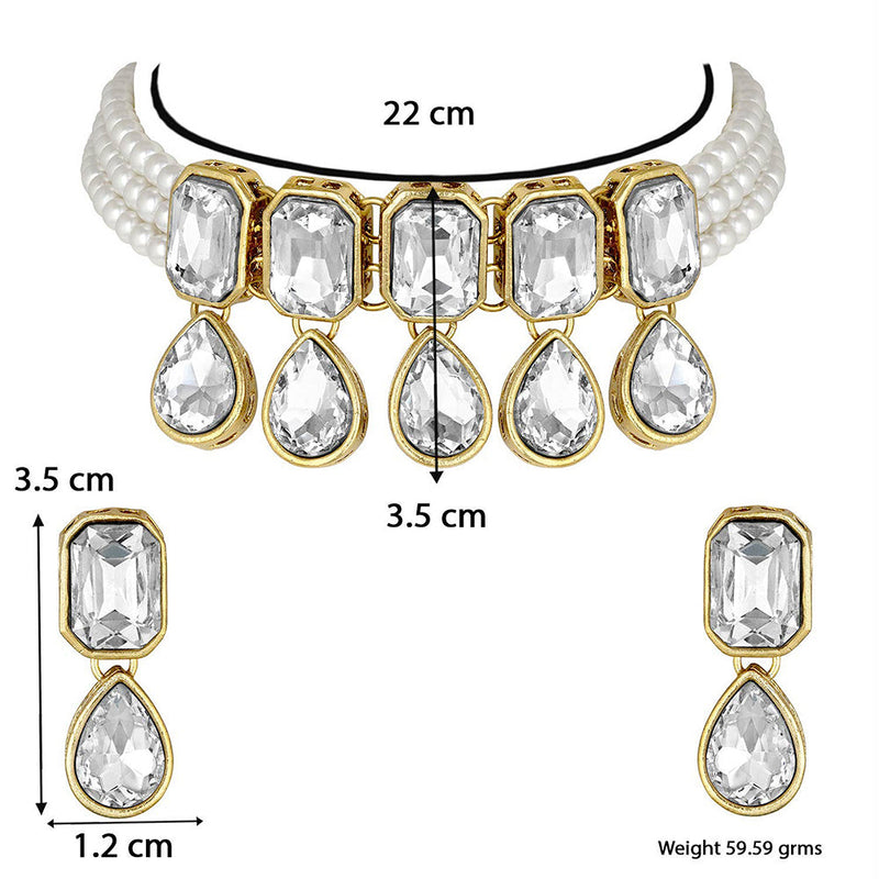 Etnico 18K Gold Plated Traditional Handcrafted Crystal Stone Studded Pearl Choker Necklace Jewellery Set with Earrings For Women/Girls (ML249W)