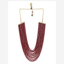 Etnico 11 Layered Ruby Onyx Crystal Beads Rani Necklace Jewellery Set for Women/Girls (ML250M)