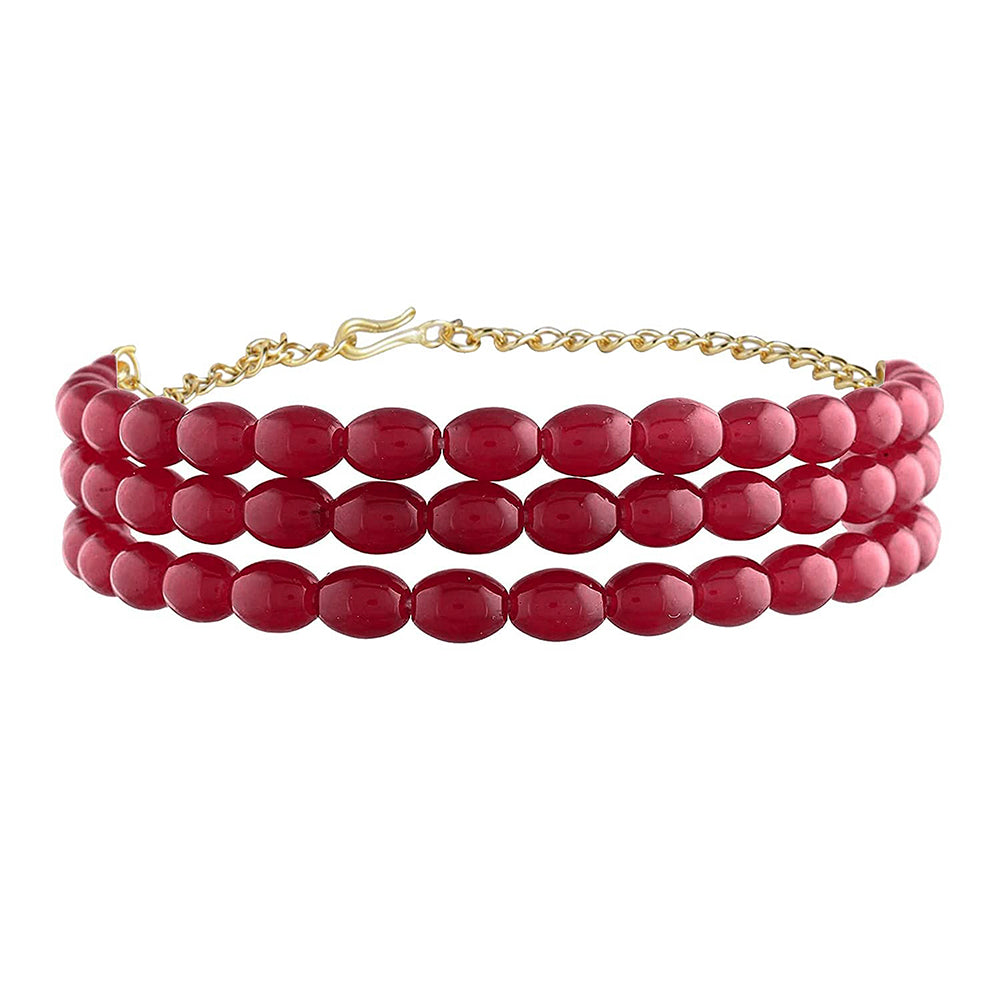 Etnico Gold Plated Handcrafted 3 Layer Light Weighted Ruby Pearl Choker Necklace Jewellery SetFor Women/ Girls (ML251R) (Pack of 1)