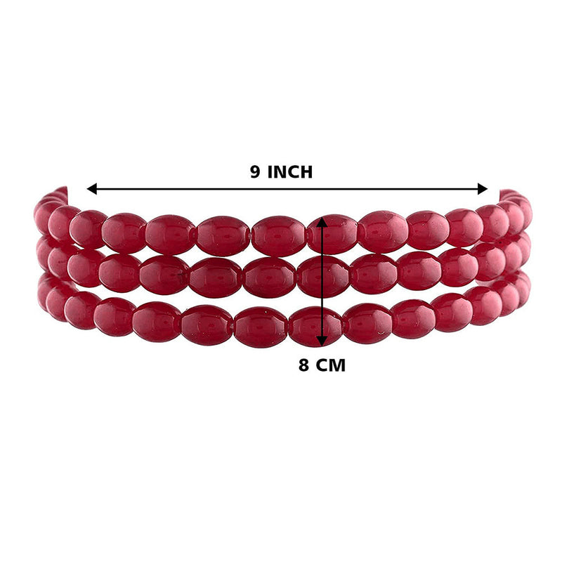 Etnico Gold Plated Handcrafted 3 Layer Light Weighted Ruby Pearl Choker Necklace Jewellery SetFor Women/ Girls (ML251R) (Pack of 1)