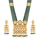 Etnico 18K Gold Plated Intricately Designed Traditional Uncut Polki Kundan Brass Necklace Jewellery Set With Earrings Emerald Crystal Onyx Long Mala for Women (ML252G)