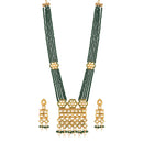 Etnico 18K Gold Plated Intricately Designed Traditional Uncut Polki Kundan Brass Necklace Jewellery Set With Earrings Emerald Crystal Onyx Long Mala for Women (ML252G)