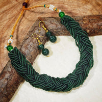 Etnico Designer Emerald Twisted Beads Choker Necklace Jewellery Set With Earrings For Women (ML254G-1)